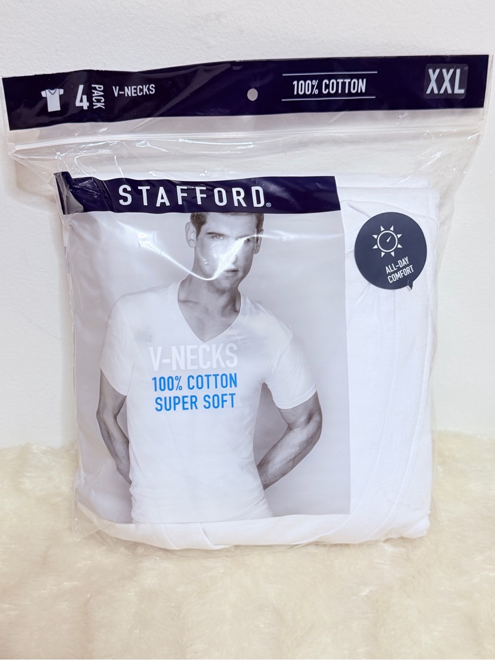 Stafford White V-Neck 4-Pack Men's Cotton Tees XXL new with tags!